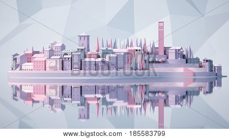 Mini toy Old city down town on small iland, 3d illustration
