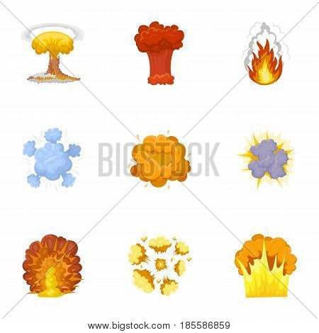 A set of icons about the explosion. Various explosions, a cloud of smoke and fire.Explosions icon in set collection on cartoon style vector symbol stock web illustration.