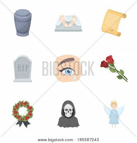 Funeral ceremony, cemetery, coffins, priest.Funeral ceremony icon in set collection on cartoon style vector symbol stock web illustration.