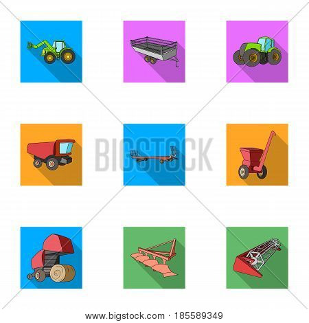 Set of pictures about agricultural machinery. Cars to robots to the ground.Agricultural Machinery icon in set collection on flat style vector symbol stock web illustration.
