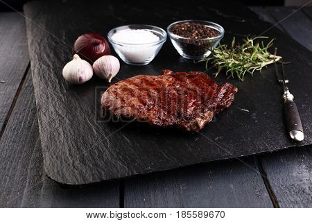 Barbecue Rib Eye Steak On Slate Slab - Dry Aged Wagyu Entrecote Steak