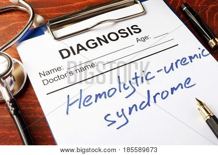 Medical form with diagnosis Hemolytic-uremic syndrome (HUS).