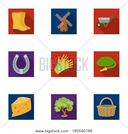 Set of pictures about gardening. Village, vegetable garden, garden, ecology.Farm and Gardening icon in set collection on flat style vector symbol stock web illustration.
