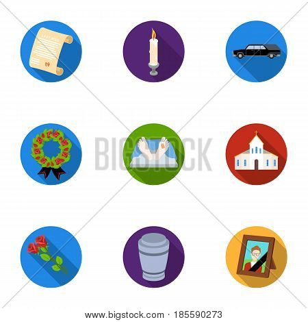 Funeral ceremony, cemetery, coffins, priest.Funeral ceremony icon in set collection on flat style vector symbol stock web illustration.