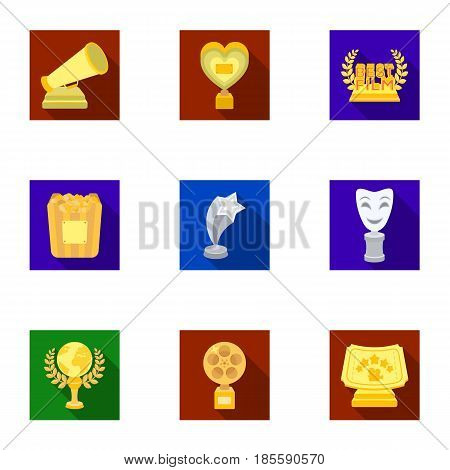 A set of awards for the movie viewings. Gold, silver and bronze awards to the Director, the actor. Moovie awards icon in set collection on flat style vector symbol stock web illustration.