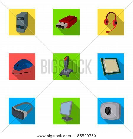 Computer accessories. Headphones, computer parts, accessories.Personal computer icon in set collection on flat style vector symbol stock web illustration.