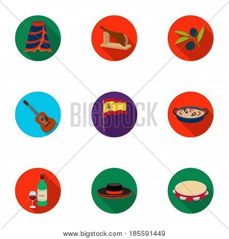 A set of pictures about Spain. Sights of Spain, gypsies, guitar, dances.Spain country icon in set collection on flat style vector symbol stock web illustration.