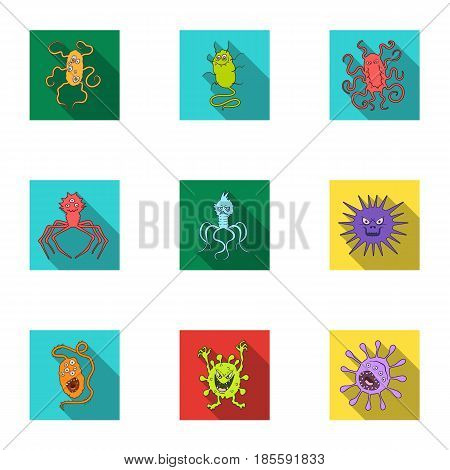 A set of pictures about bacteria and viruses. Germs that are harmful to humans. viruses and bacteria icon in set collection on flat style vector symbol stock web illustration.