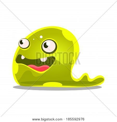 Funny cartoon green slimy monster. Cute bright jelly character vector Illustration isolated on a white background
