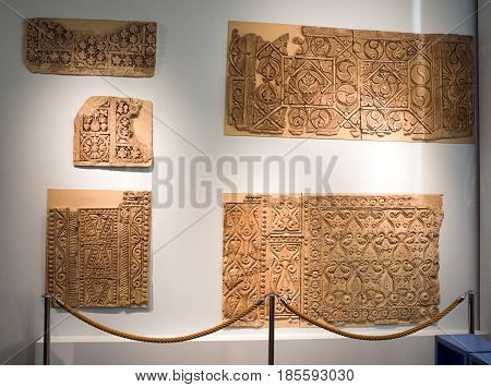 BERLIN GERMANY - APRIL 7: Samarra (Iraq) stucco panels at museum of Islamic art in Pergamon museum on April 7 2017 in Berlin