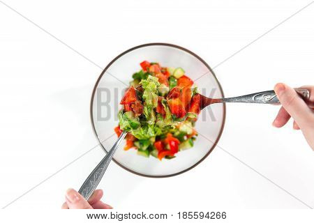 Young Woman Preparing Healthy Vegetable Salad.