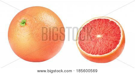 Isolated grapefruit. Pink grapefruits isolated on white background, with clipping path.