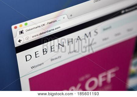 LONDON UK - APRIL 20TH 2017: The homepage of the official website for Debenhams the British multinational retailer on 20th April 2017.