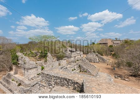The Acropolis & Structure 17, also known as The Twins, in the Mayan ruins of Ek' Balam in the Yucatan Peninsula, Mexico