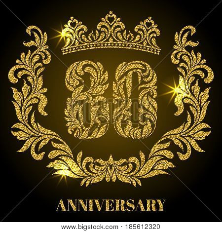 Anniversary Of 80 Years. Digits, Frame And Crown Made In Swirls