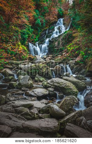 Beautiful Torc waterfall photographed in autumn in Killarney National Park, Ireland