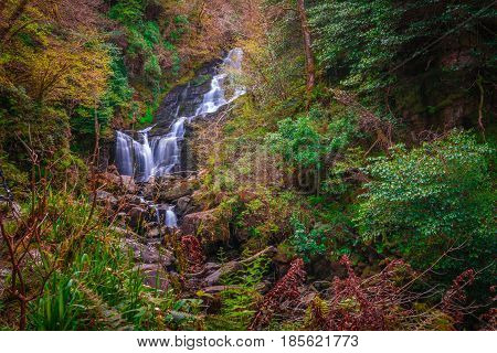 Beautiful Torc waterfall photographed in autumn in Killarney National Park, Ireland