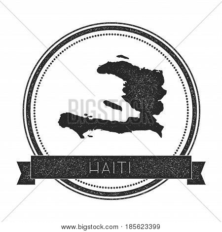 Retro Distressed Haiti Badge With Map. Hipster Round Rubber Stamp With Country Name Banner, Vector I