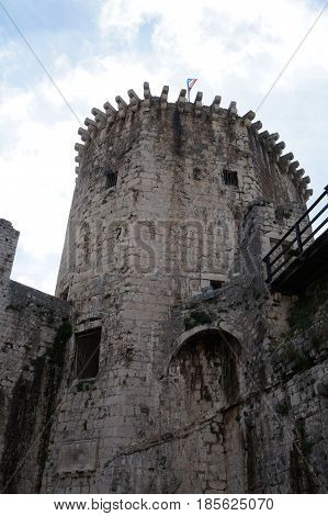 The walls of ancient venetian Camerlengo fortress in Trogir, Croatia