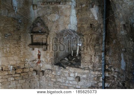 The wall surrounding ancient fortress Camerlengo from Venetian period in Trogir, Croatia