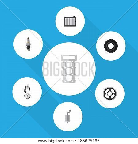 Flat Component Set Of Packing, Wheel, Heater And Other Vector Objects. Also Includes Thermostat, Drive, Combustion Elements.