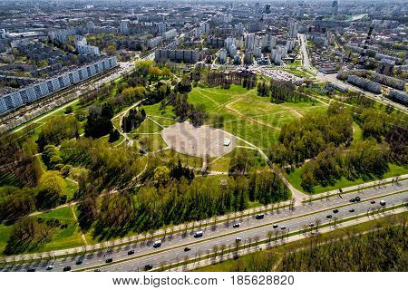 Park in the city, Minsk, Belarus Top view