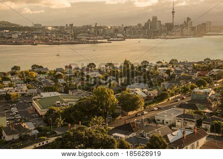 Auckland cityscape view from the top of Mt.Victoria, Devonport of Auckland, New Zealand.
