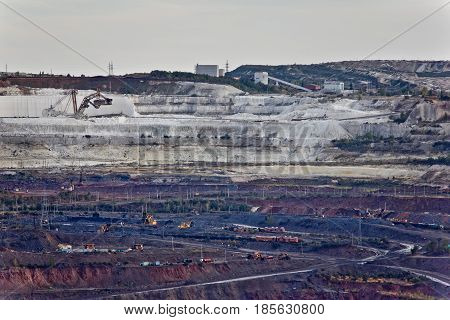 Technique and machines working in open pit of quarry of the Stoilensky Mining and Processing Plant