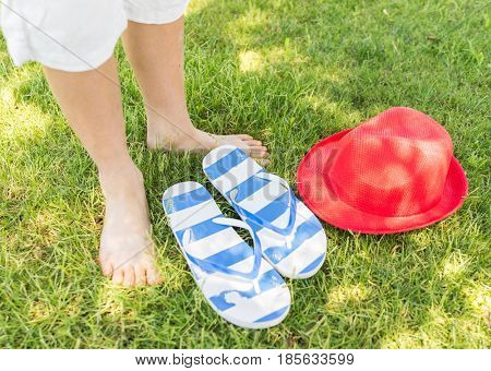 Enyojing on beautiful grass meadow