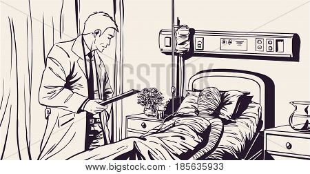A Doctor Talking To A Female Patient Lying In Hospital