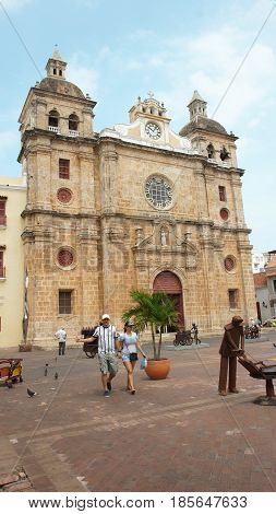 Cartagena de Indias, Bolivar / Colombia - April 10 2016: San Pedro Claver church. It was built between 1580 and 1654. Cartagena's colonial walled city was designated a UNESCO World Heritage Site