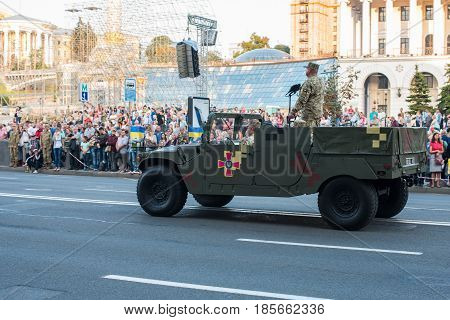 19th August 2016. Ukrainian Army parade rehearsal on the eve of Independence Day in Kiev, Maydan Nezalezhnosty (Independence Square).