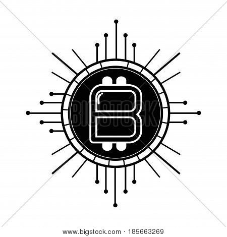 contour bitcoin currency sign with circuits network, vector illustration