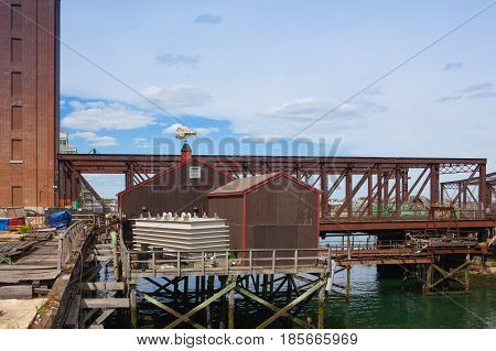 Boston Massachsetts USA - July 2 2016: Boston Northern Avenue Bridge. Built in 1908 it was closed to vehicle traffic in 1999