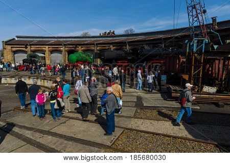 BERLIN - APRIL 21: Various steam locomotive the Spring Festival the exhibition in the Rail yard Schoeneweide April 21 2013 in Berlin Germany