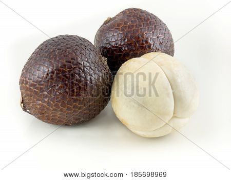 Indonesian salak fruit or snake fruit isolated on white background