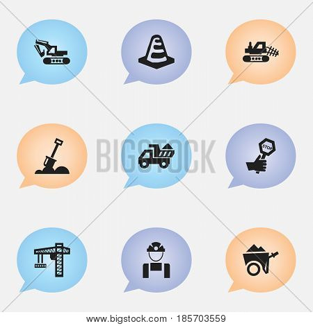Set Of 9 Editable Building Icons. Includes Symbols Such As Lifting Equipment, Mule, Oar And More. Can Be Used For Web, Mobile, UI And Infographic Design.