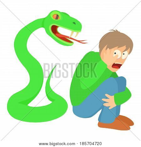 Phlegmophobia concept. Cartoon illustration of a man suffering from the fear of snakes