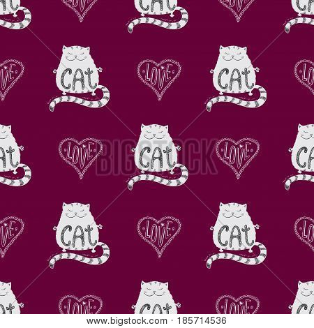 Seamless Pattern Cute Cat With Love Heart