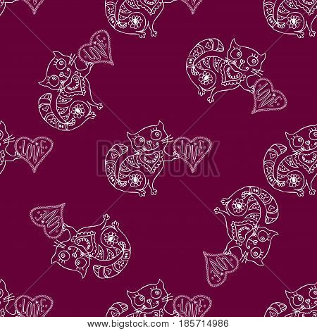 Seamless Pattern Cute Cat With Love Heart.