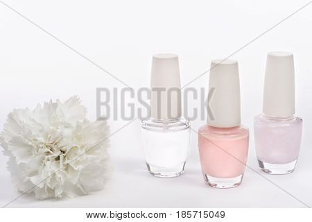 French Manicure Set Of Nail Polish Isolated On White.