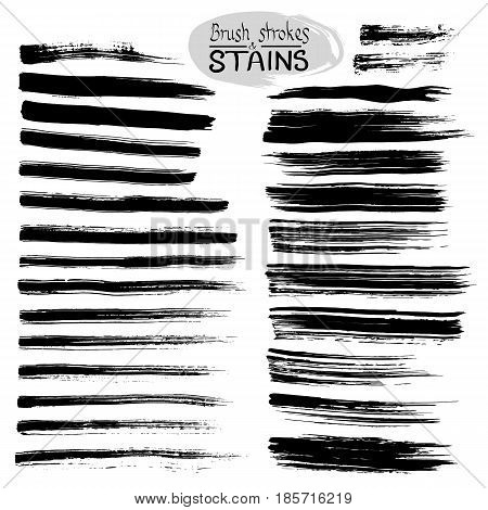 Black ink vector stains and strokes. Vector set of grunge brush strokes.