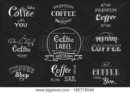 Set Coffee Label,banner Or Typography,lettering Hand Drawn,