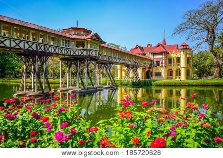 NAKORNPATHOM THAILAND - FEBRUARY 9, 2014 Sanamchan Palace in Nakornpathom Thailand. The palace the travel destination was built by King Rama VI.