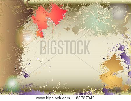 Grunge cracked background resembling old parchement with patches of color and light reflections