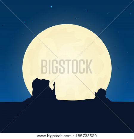 Usa Silhouette Of Attraction. Travel Banner With Moon On The Night Background. Trip To Country. Trav