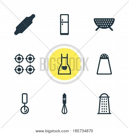 Vector Illustration Of 9 Restaurant Icons. Editable Pack Of Handmixer, Furnace, Refrigerator Elements.