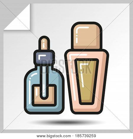 Beauty cosmetic bottles oil jars icons. Vector Isolated flat colorful illustration.