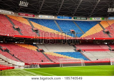 Amsterdam, Netherlands - April, 2017: Interior view of Amsterdam Ajax Football Arena