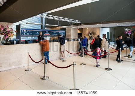 Amsterdam, Netherlands - April, 2017: Interior Amsterdam Ajax Football Arena cash desk